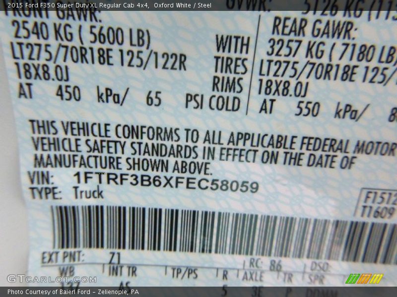 Oxford White / Steel 2015 Ford F350 Super Duty XL Regular Cab 4x4