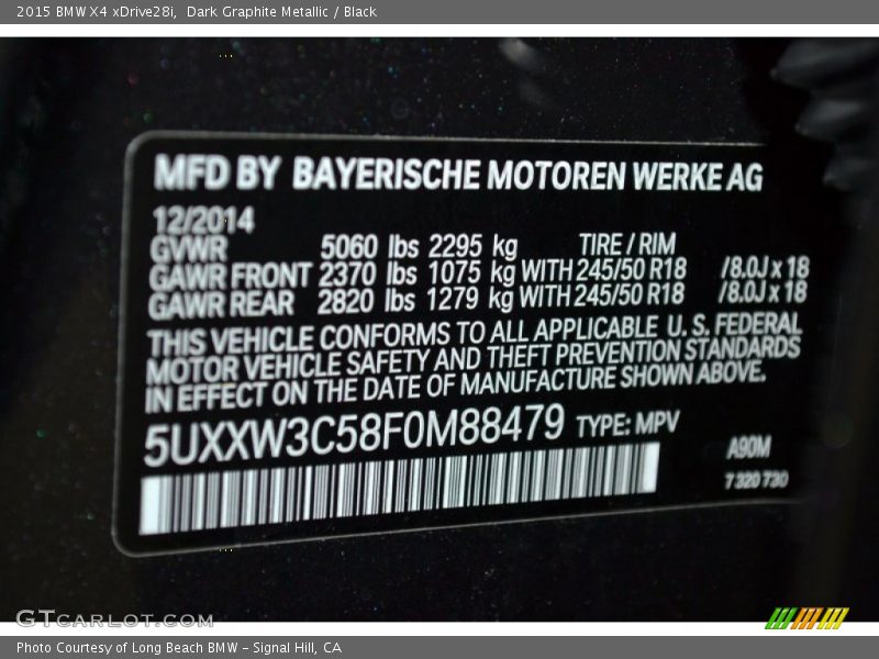 Dark Graphite Metallic / Black 2015 BMW X4 xDrive28i
