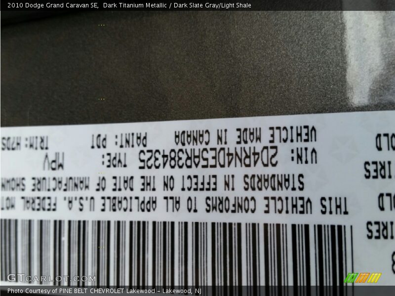 Dark Titanium Metallic / Dark Slate Gray/Light Shale 2010 Dodge Grand Caravan SE