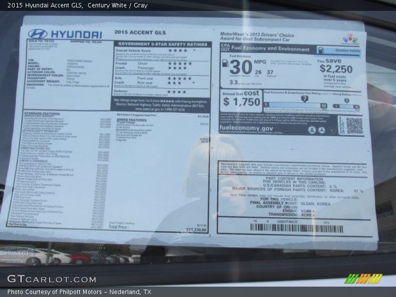  2015 Accent GLS Window Sticker