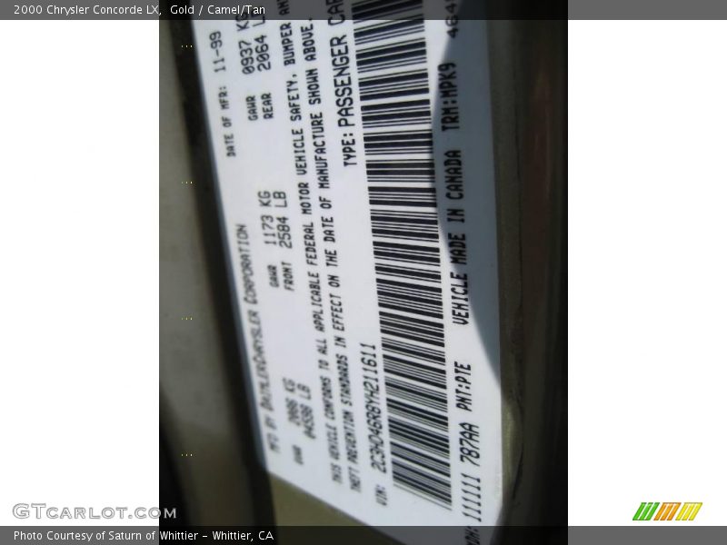 Gold / Camel/Tan 2000 Chrysler Concorde LX