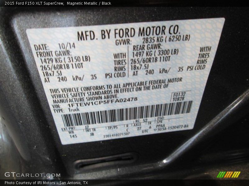 Magnetic Metallic / Black 2015 Ford F150 XLT SuperCrew