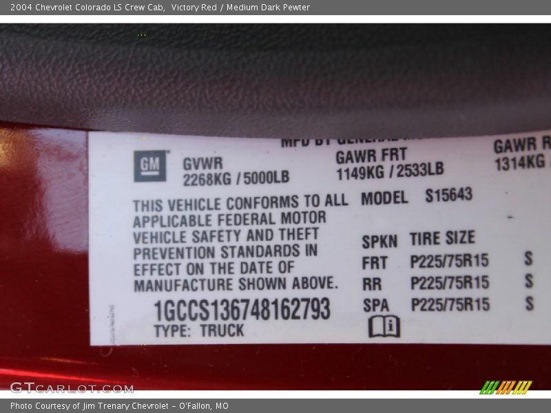 Victory Red / Medium Dark Pewter 2004 Chevrolet Colorado LS Crew Cab