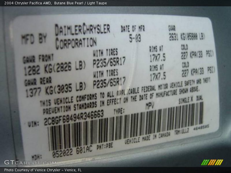 Butane Blue Pearl / Light Taupe 2004 Chrysler Pacifica AWD