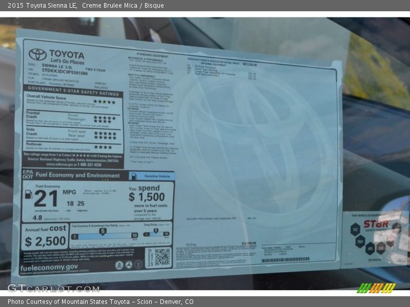 Creme Brulee Mica / Bisque 2015 Toyota Sienna LE