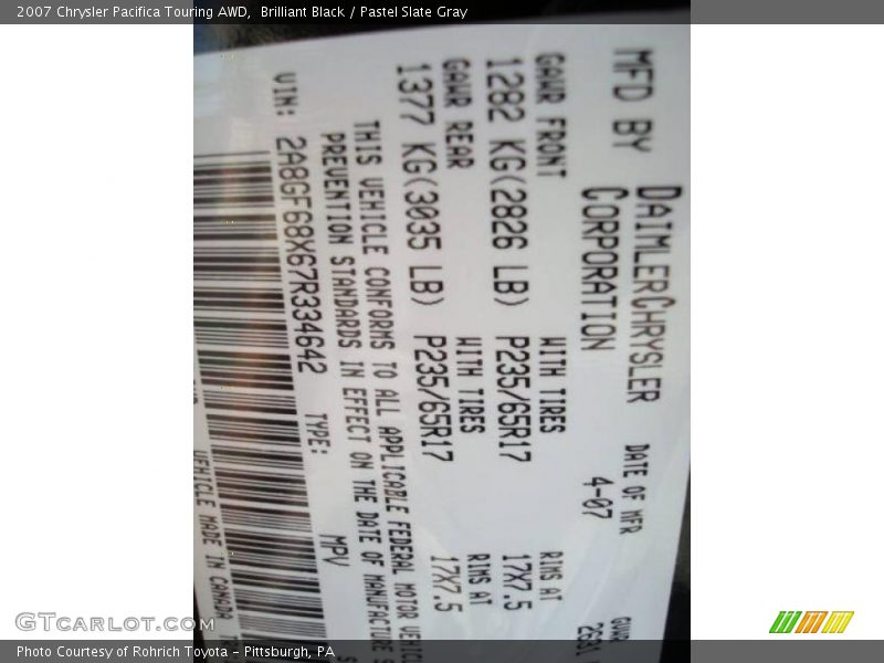 Brilliant Black / Pastel Slate Gray 2007 Chrysler Pacifica Touring AWD