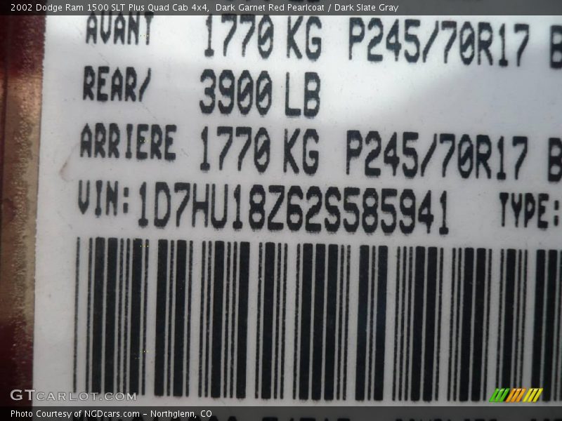 Dark Garnet Red Pearlcoat / Dark Slate Gray 2002 Dodge Ram 1500 SLT Plus Quad Cab 4x4