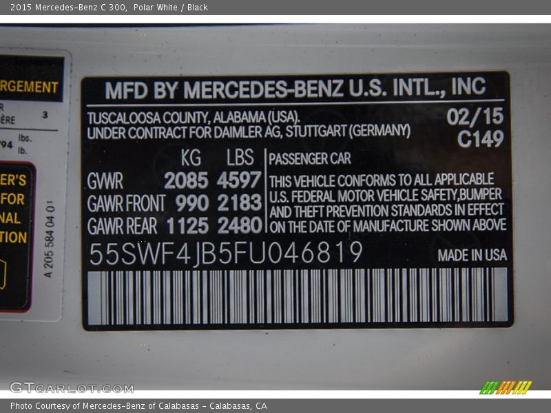 Polar White / Black 2015 Mercedes-Benz C 300