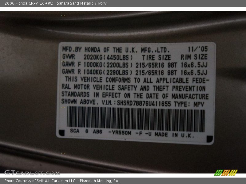 Sahara Sand Metallic / Ivory 2006 Honda CR-V EX 4WD