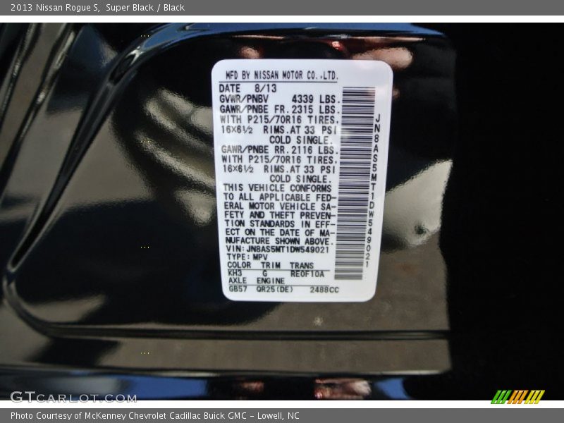 Super Black / Black 2013 Nissan Rogue S