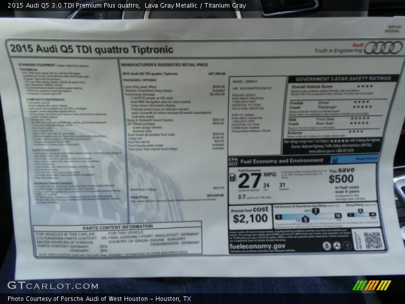 Lava Gray Metallic / Titanium Gray 2015 Audi Q5 3.0 TDI Premium Plus quattro