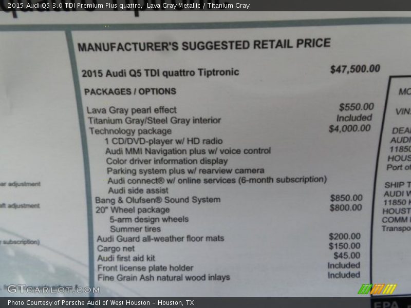 Lava Gray Metallic / Titanium Gray 2015 Audi Q5 3.0 TDI Premium Plus quattro