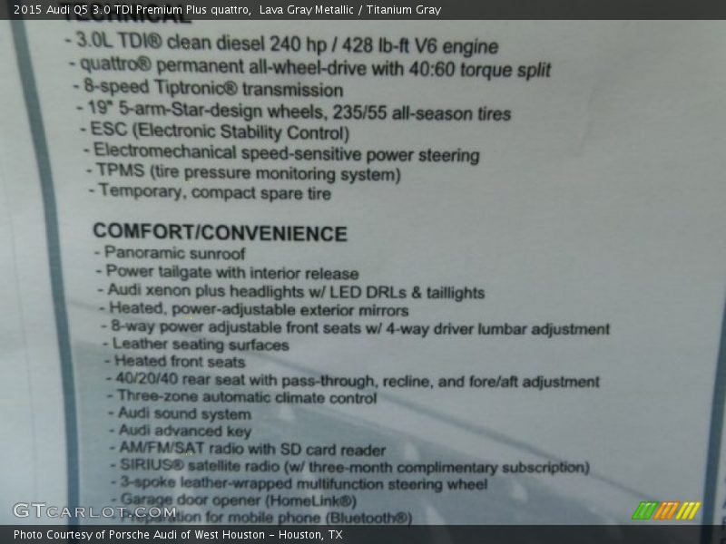Lava Gray Metallic / Titanium Gray 2015 Audi Q5 3.0 TDI Premium Plus quattro