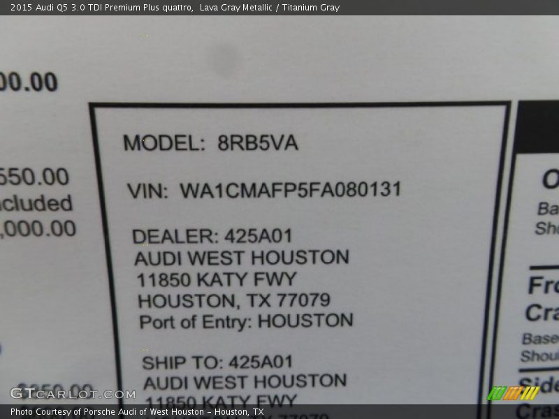 Lava Gray Metallic / Titanium Gray 2015 Audi Q5 3.0 TDI Premium Plus quattro