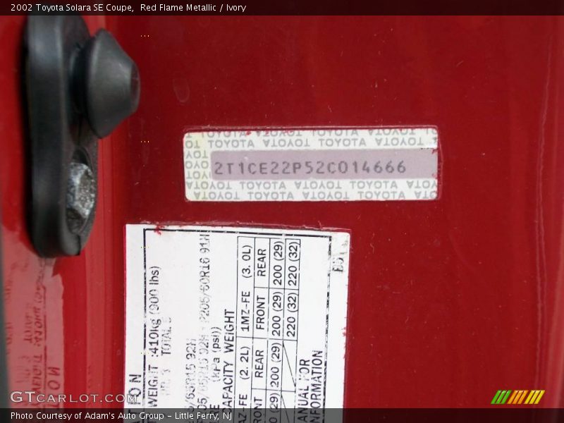 Red Flame Metallic / Ivory 2002 Toyota Solara SE Coupe