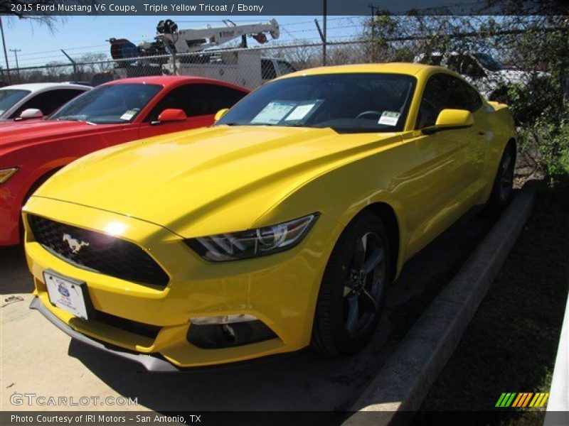 Triple Yellow Tricoat / Ebony 2015 Ford Mustang V6 Coupe