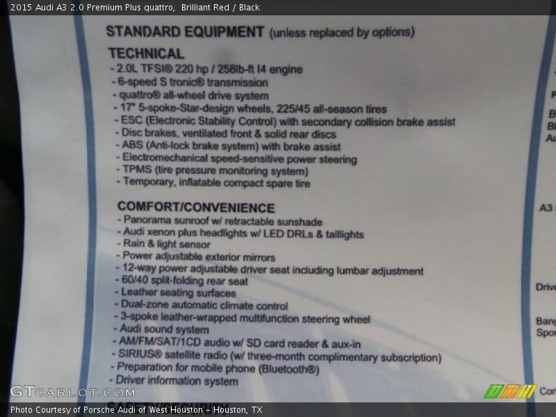 Brilliant Red / Black 2015 Audi A3 2.0 Premium Plus quattro