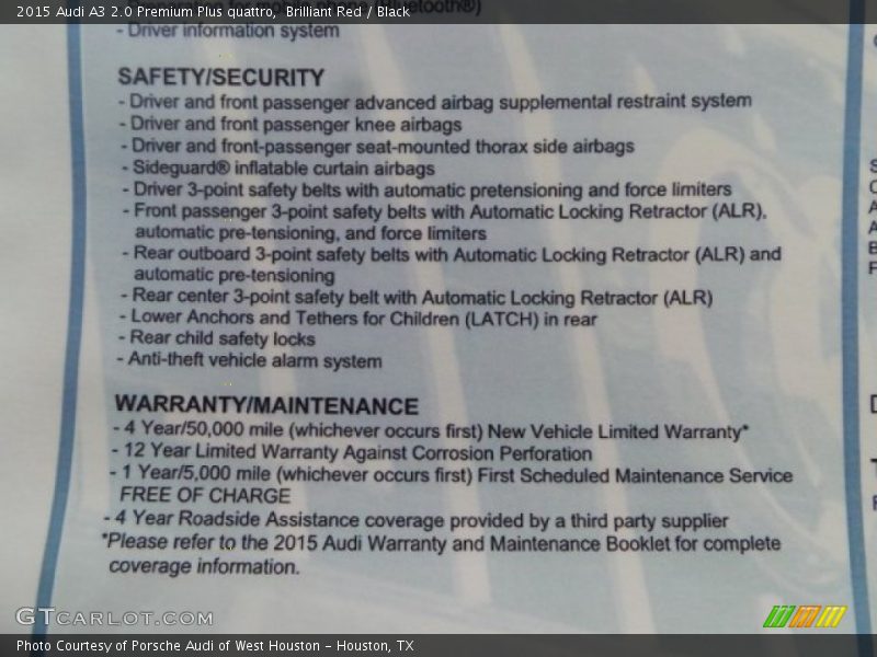 Brilliant Red / Black 2015 Audi A3 2.0 Premium Plus quattro