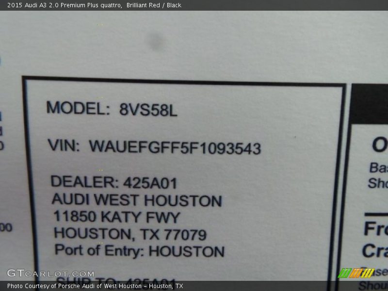 Brilliant Red / Black 2015 Audi A3 2.0 Premium Plus quattro