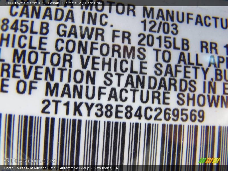 Cosmic Blue Metallic / Dark Gray 2004 Toyota Matrix XRS