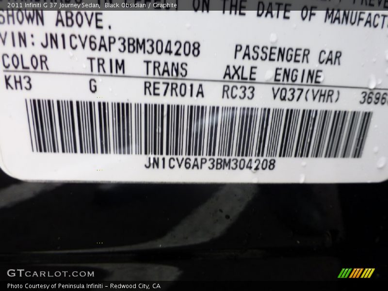 Black Obsidian / Graphite 2011 Infiniti G 37 Journey Sedan