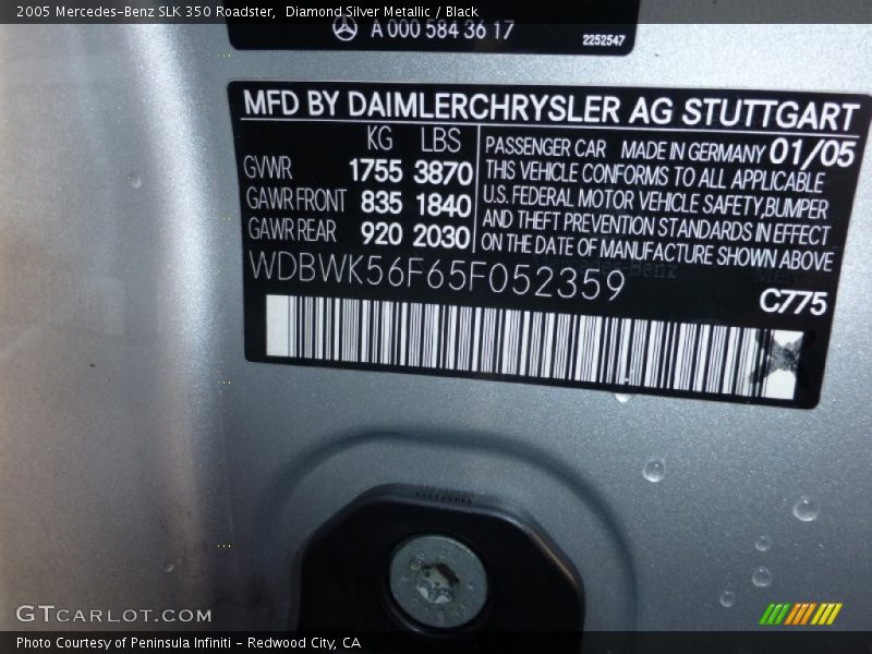 Diamond Silver Metallic / Black 2005 Mercedes-Benz SLK 350 Roadster