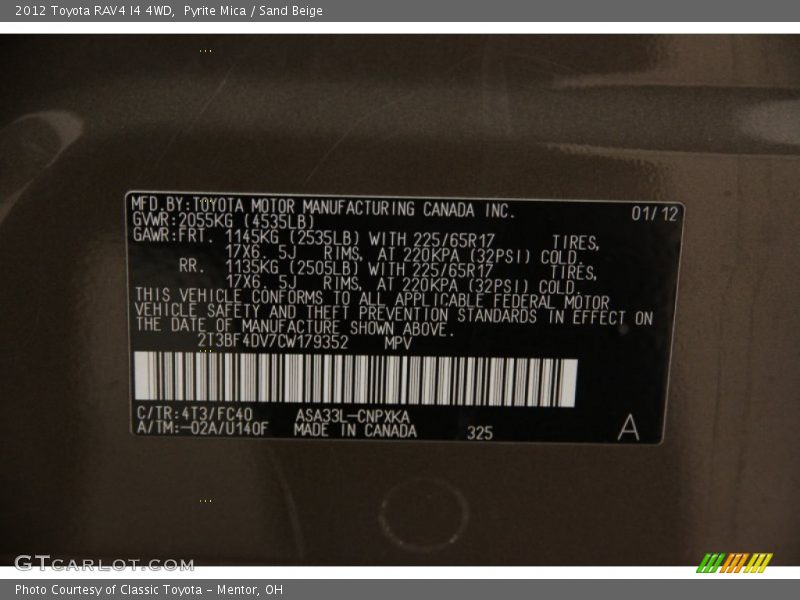 Pyrite Mica / Sand Beige 2012 Toyota RAV4 I4 4WD