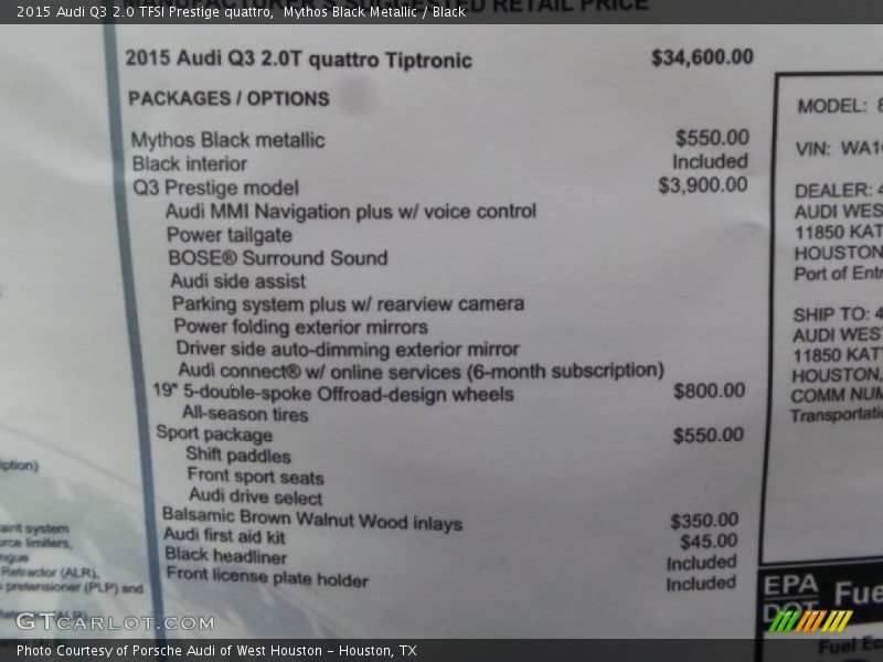 2015 Q3 2.0 TFSI Prestige quattro Window Sticker