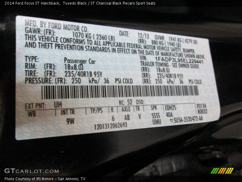 Tuxedo Black / ST Charcoal Black Recaro Sport Seats 2014 Ford Focus ST Hatchback