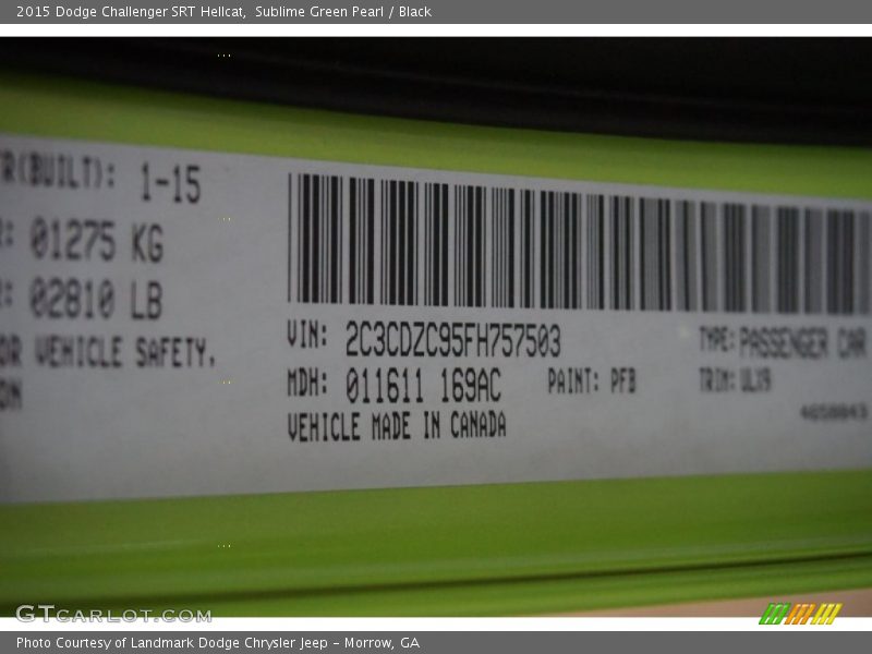 2015 Challenger SRT Hellcat Sublime Green Pearl Color Code PFB