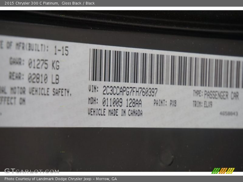 2015 300 C Platinum Gloss Black Color Code PX8