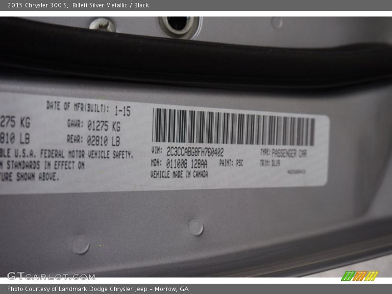 Billett Silver Metallic / Black 2015 Chrysler 300 S