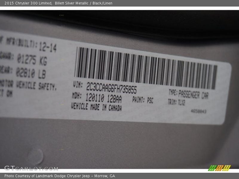 2015 300 Limited Billett Silver Metallic Color Code PSC