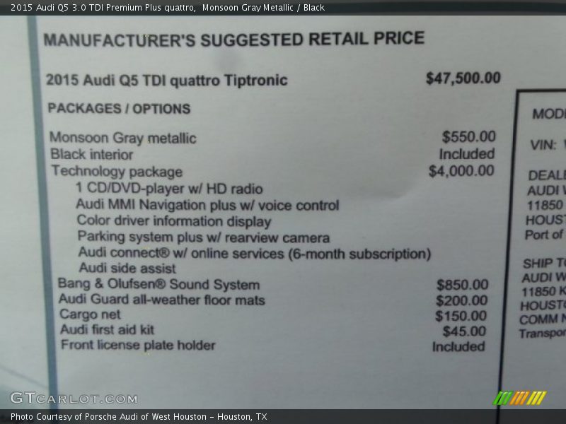  2015 Q5 3.0 TDI Premium Plus quattro Window Sticker
