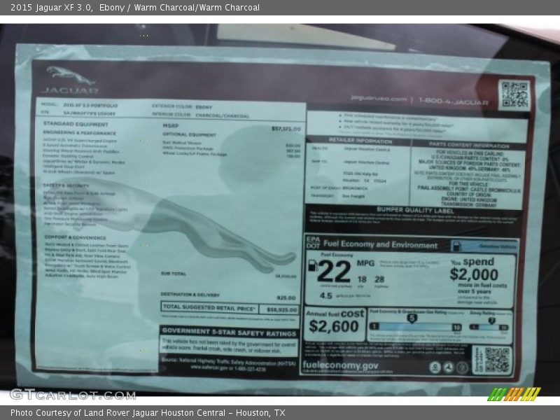 Ebony / Warm Charcoal/Warm Charcoal 2015 Jaguar XF 3.0