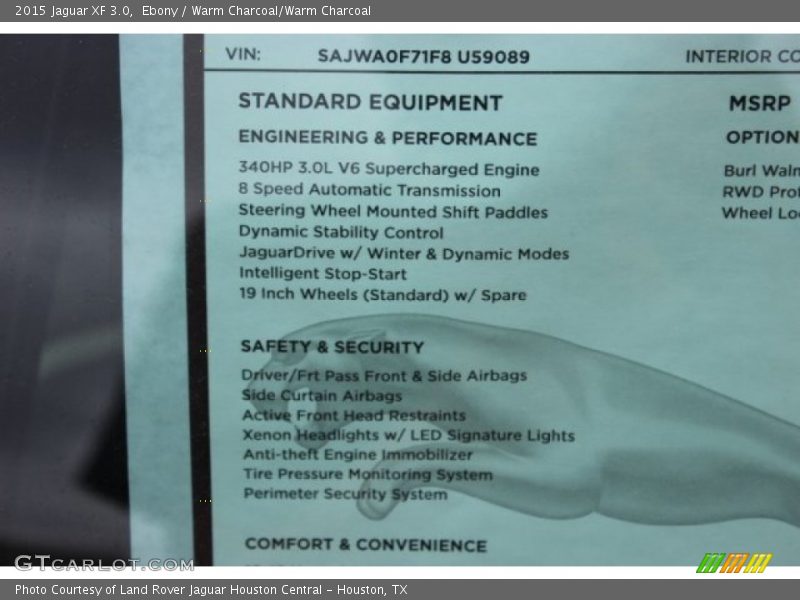 Ebony / Warm Charcoal/Warm Charcoal 2015 Jaguar XF 3.0