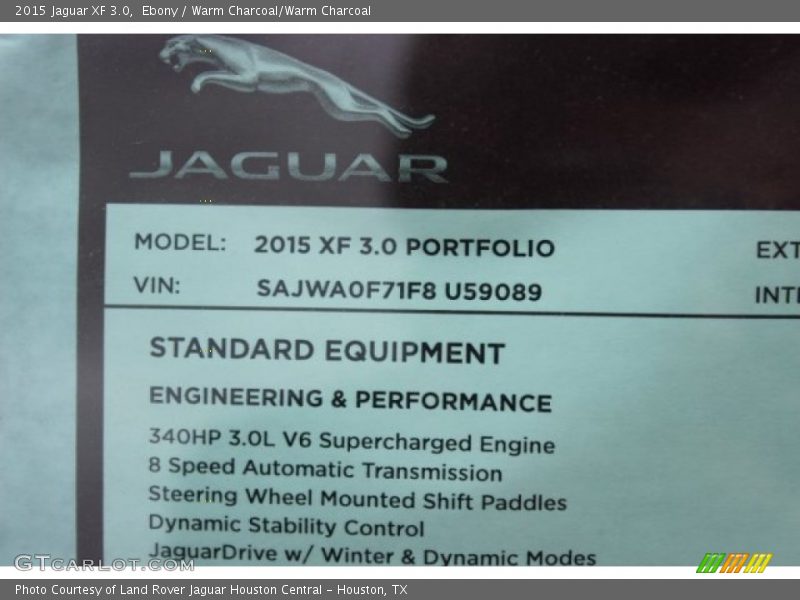 Ebony / Warm Charcoal/Warm Charcoal 2015 Jaguar XF 3.0