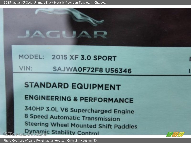 Ultimate Black Metallic / London Tan/Warm Charcoal 2015 Jaguar XF 3.0