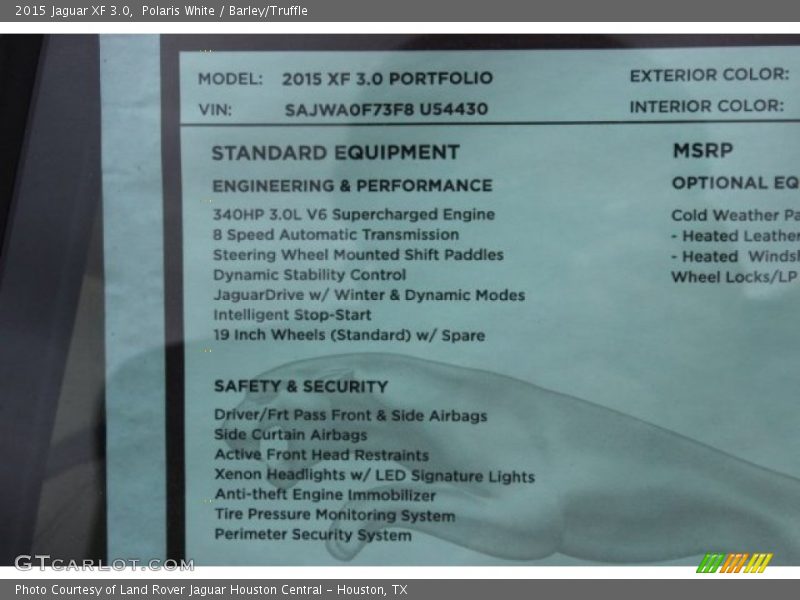  2015 XF 3.0 Window Sticker