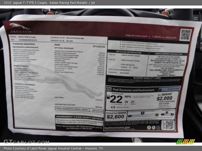  2015 F-TYPE S Coupe Window Sticker