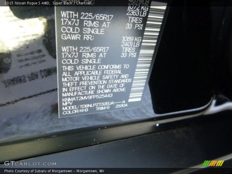 Super Black / Charcoal 2015 Nissan Rogue S AWD