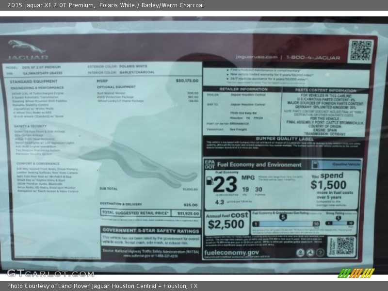  2015 XF 2.0T Premium Window Sticker
