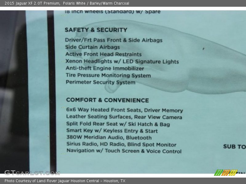 Polaris White / Barley/Warm Charcoal 2015 Jaguar XF 2.0T Premium