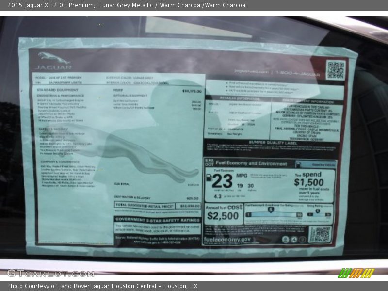 Lunar Grey Metallic / Warm Charcoal/Warm Charcoal 2015 Jaguar XF 2.0T Premium