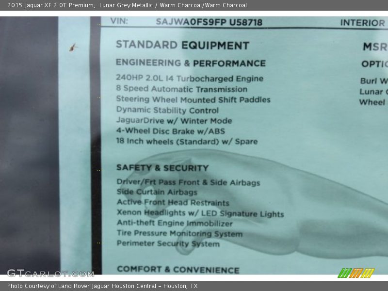 Lunar Grey Metallic / Warm Charcoal/Warm Charcoal 2015 Jaguar XF 2.0T Premium