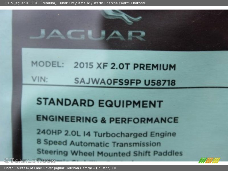 Lunar Grey Metallic / Warm Charcoal/Warm Charcoal 2015 Jaguar XF 2.0T Premium