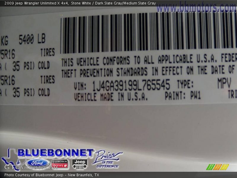 Stone White / Dark Slate Gray/Medium Slate Gray 2009 Jeep Wrangler Unlimited X 4x4