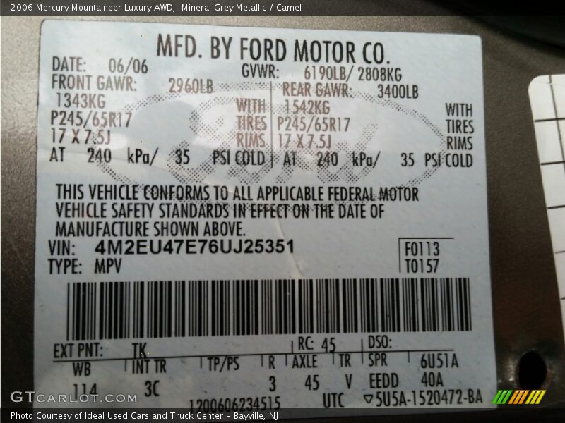 Mineral Grey Metallic / Camel 2006 Mercury Mountaineer Luxury AWD