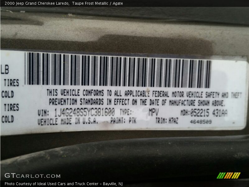 Taupe Frost Metallic / Agate 2000 Jeep Grand Cherokee Laredo