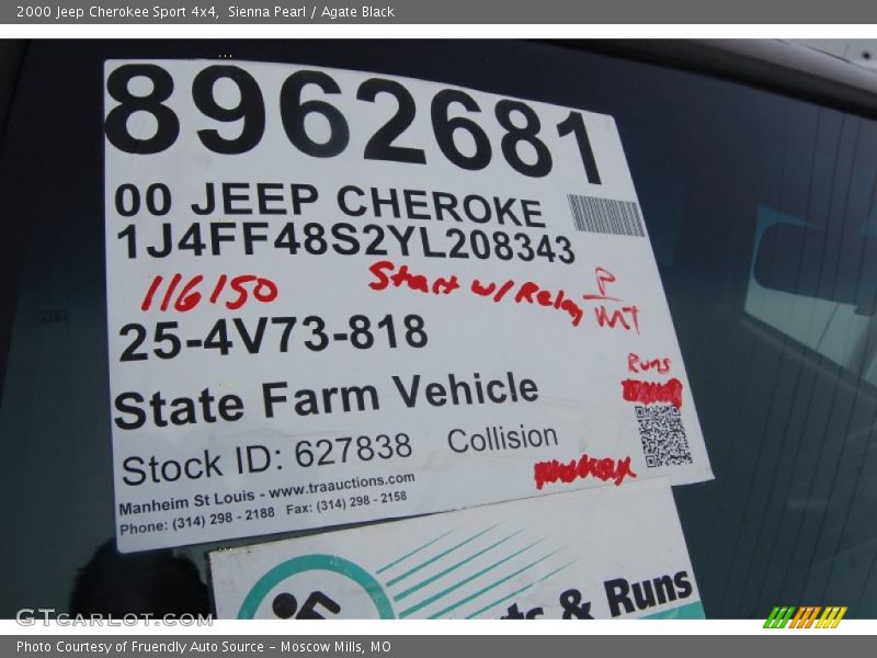 Sienna Pearl / Agate Black 2000 Jeep Cherokee Sport 4x4